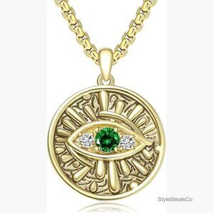 925 Sterling Silver Evil Eye Protection Necklace with Adjustable Chain